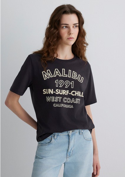 Malibu Baskılı Antrasit Tişört 1613184-70087
