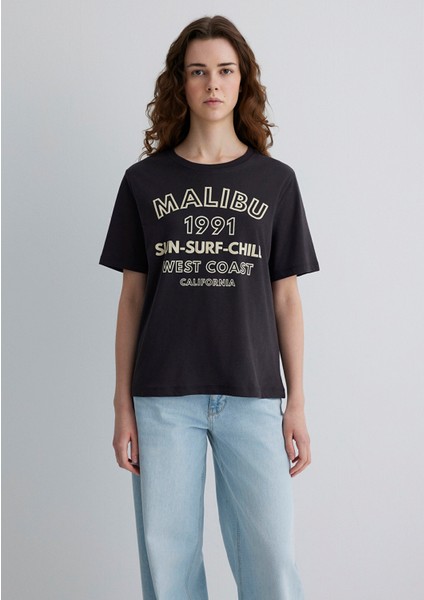 Malibu Baskılı Antrasit Tişört 1613184-70087