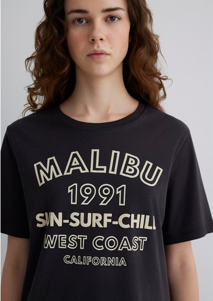 Malibu Baskılı Antrasit Tişört 1613184-70087