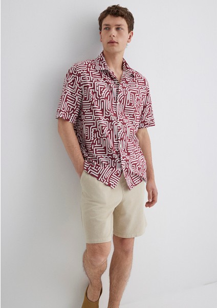 Baskılı Bordo Gömlek 0211536-89926