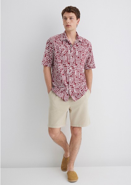 Baskılı Bordo Gömlek 0211536-89926