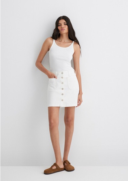 Silvana Gold Premium Kırık Beyaz Jean Etek 1310404-89729