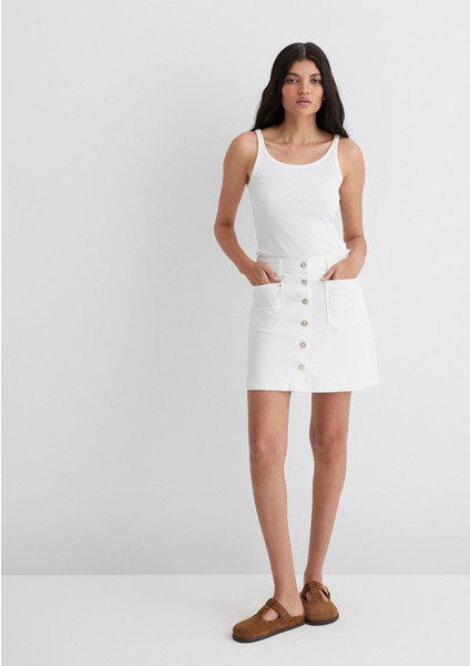 Silvana Gold Premium Kırık Beyaz Jean Etek 1310404-89729