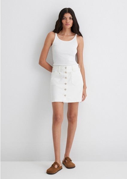 Silvana Gold Premium Kırık Beyaz Jean Etek 1310404-89729