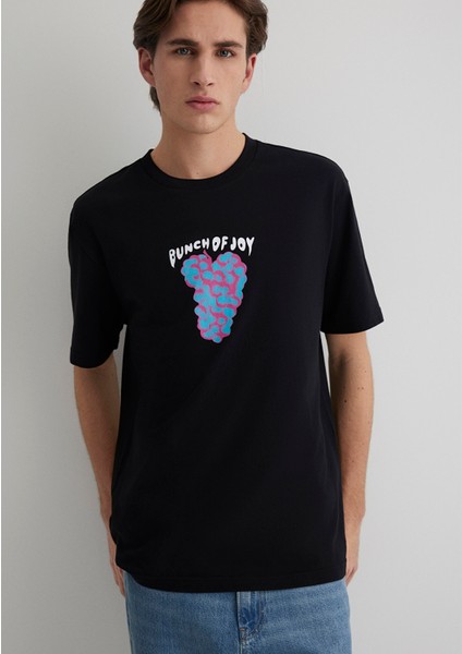 Punch Of Joy Baskılı Siyah Tişört 0612813-900
