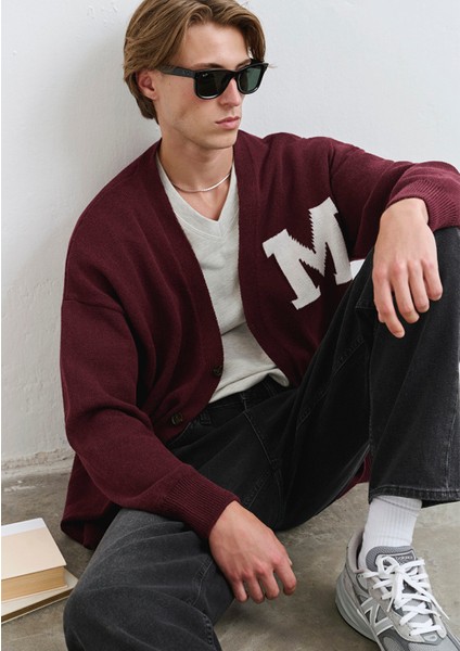 M Baskılı Bordo Hırka 0710288-70414