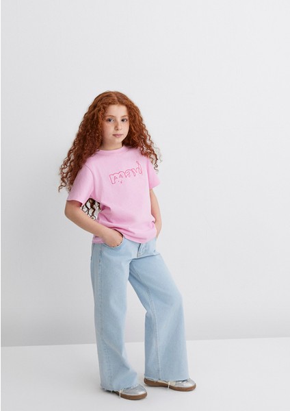 Mavi Logo Kedi Baskılı Pembe Tişört 7610338-70973