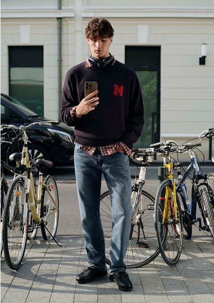 M Baskılı Lacivert Kazak 0710314-89353