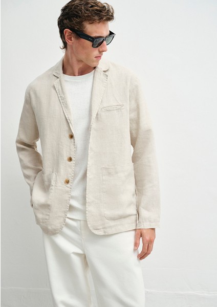 Ekru Keten Blazer 0110713-70144
