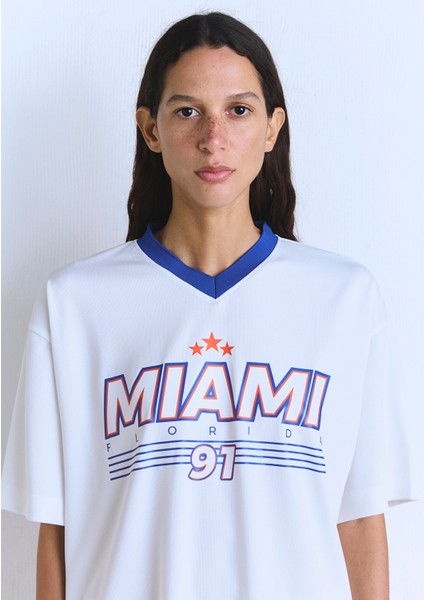 Miami 91 Baskılı Ekru Forma Tişört 1613064-70057
