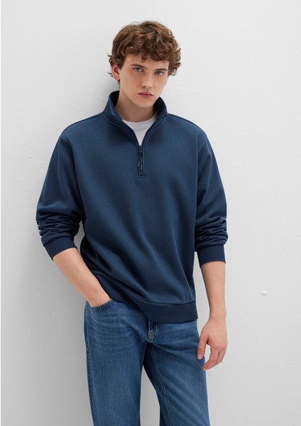 Yarı Fermuarlı Lacivert Basic Sweatshirt 0S10278-70490