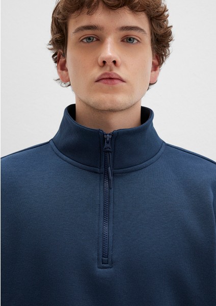 Yarı Fermuarlı Lacivert Basic Sweatshirt 0S10278-70490