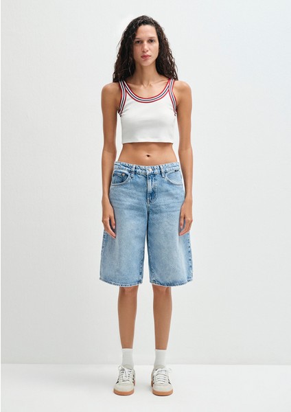 Biye Detaylı Beyaz Crop Atlet 1613435-70057