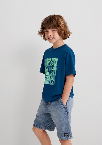 Indigo Turtles Baskılı Mavi Tişört 6610394-89110