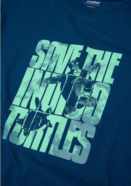 Indigo Turtles Baskılı Mavi Tişört 6610394-89110