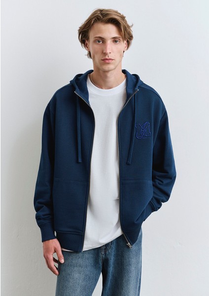 Fermuarlı Kapüşonlu Lacivert Sweatshirt 0S10392-89353