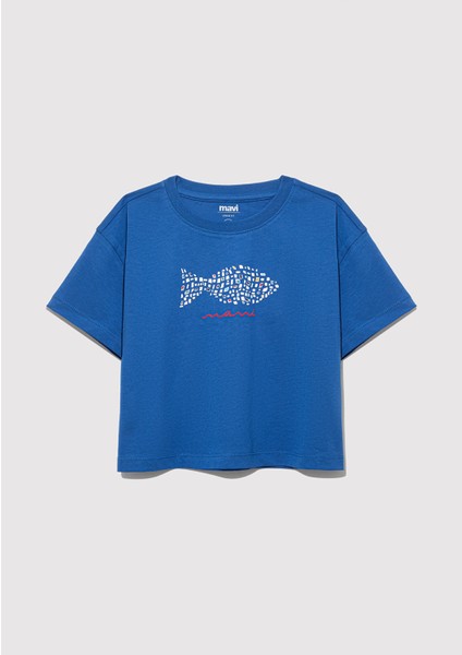 Balık Baskılı Mavi Tişört 7610382-88121