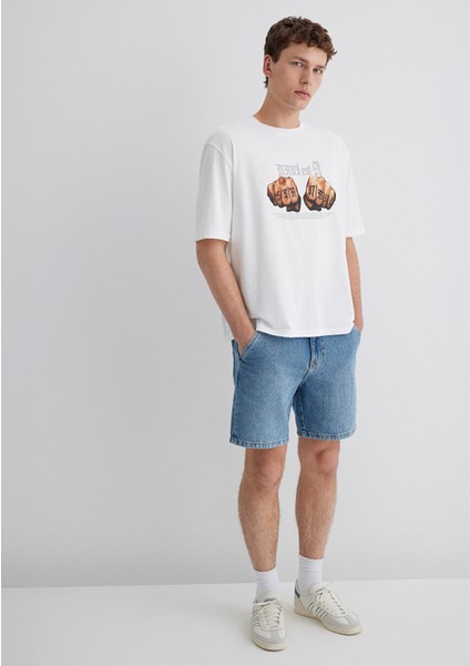 Baskılı Ekru Tişört 0613003-70057