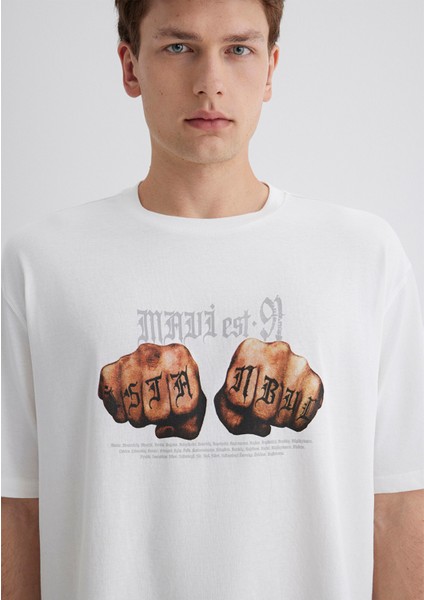 Baskılı Ekru Tişört 0613003-70057