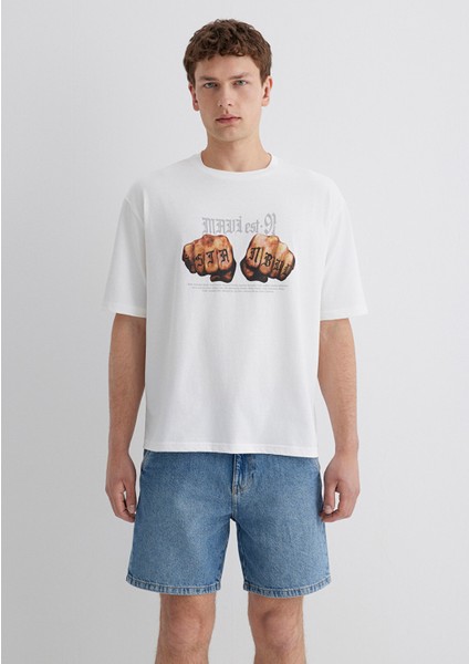 Baskılı Ekru Tişört 0613003-70057