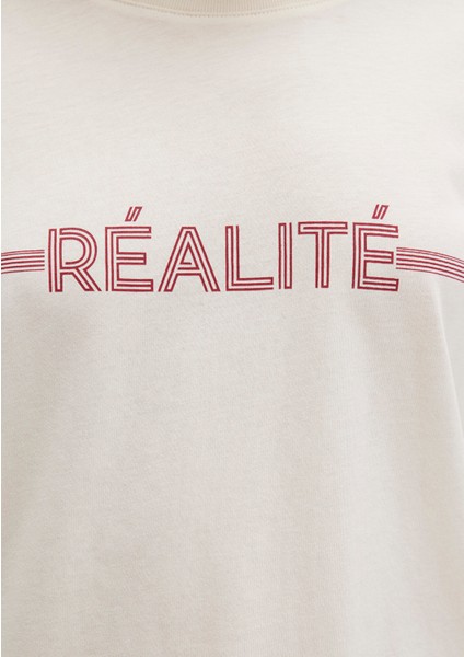Realite Baskılı Ekru Tişört 1613348-70072