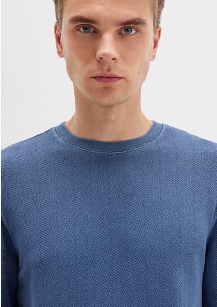 Bisiklet Yaka Mavi Sweatshirt 0S10369-70497