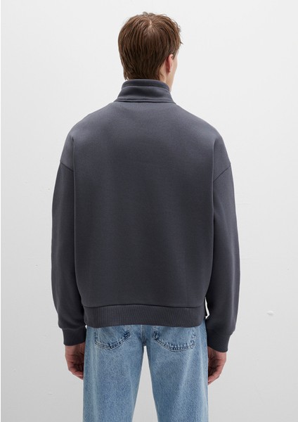 Mavi Logo Baskılı Yarı Fermuarlı Antrasit Sweatshirt 0S10208-80106