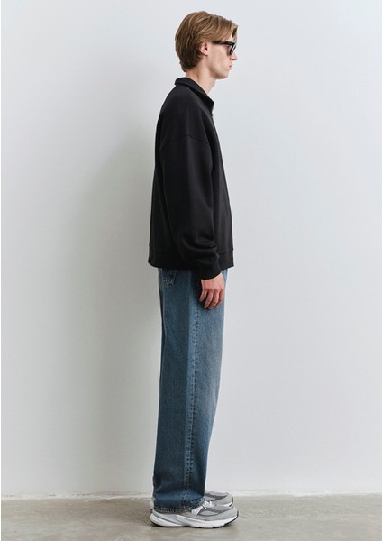 Mavi Logo Baskılı Yarı Fermuarlı Siyah Sweatshirt 0S10208-900