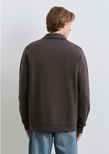 Polo Yaka Yarı Fermuarlı Kahverengi Sweatshirt 0S10414-70219