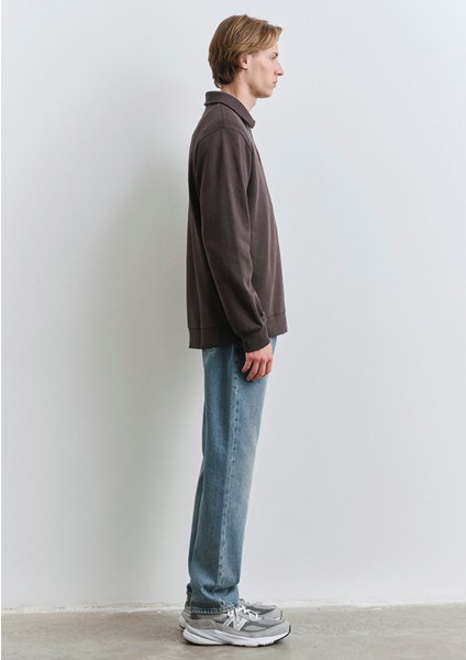 Polo Yaka Yarı Fermuarlı Kahverengi Sweatshirt 0S10414-70219