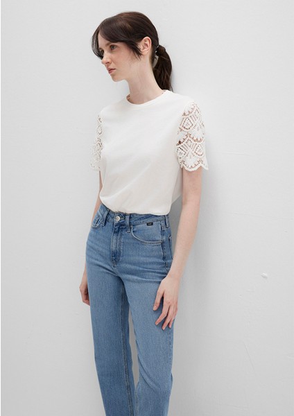 Dantel Detaylı Ekru Tişört 1613515-70057