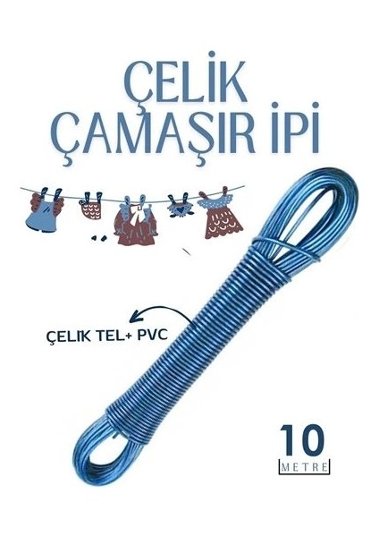 10 mt Çelik Çamaşır Ipi Pvc Kaplı Dayanıklı Çamaşır Ipi Balkon Çamaşır Ipi