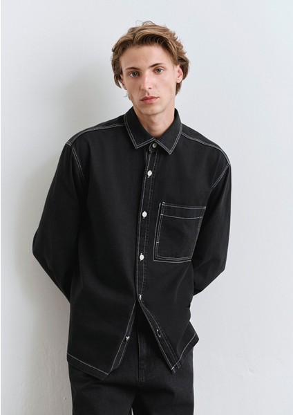 Dikiş Detaylı Siyah Gömlek 0211688-90850