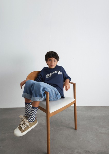 Mavi Jeans Basklı Kapüşonlu Lacivert Sweatshirt 6S10141-82318