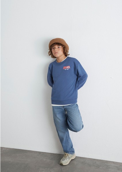 Baskılı Mavi Sweatshirt 6S10128-86702