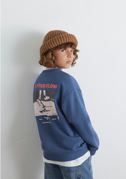 Baskılı Mavi Sweatshirt 6S10128-86702