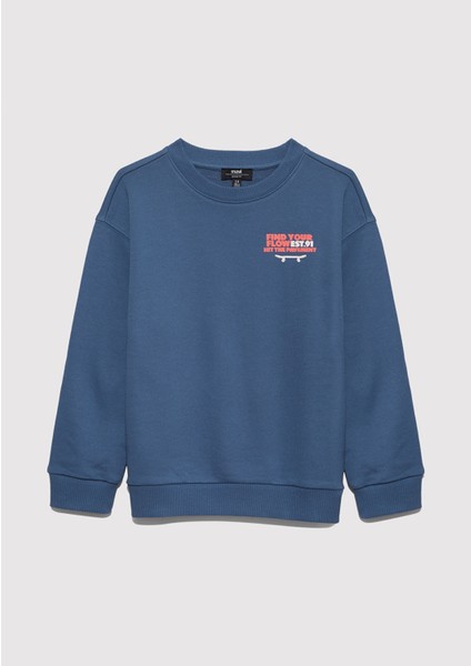 Baskılı Mavi Sweatshirt 6S10128-86702