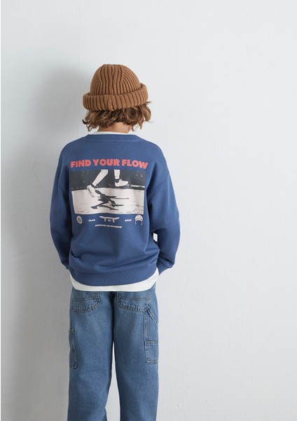 Baskılı Mavi Sweatshirt 6S10128-86702