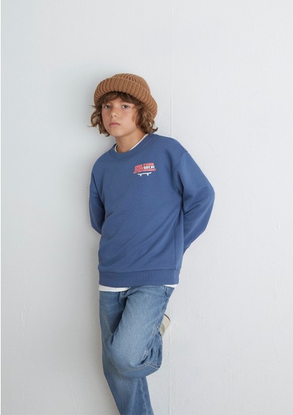 Baskılı Mavi Sweatshirt 6S10128-86702