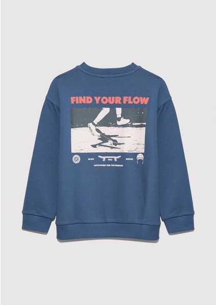 Baskılı Mavi Sweatshirt 6S10128-86702