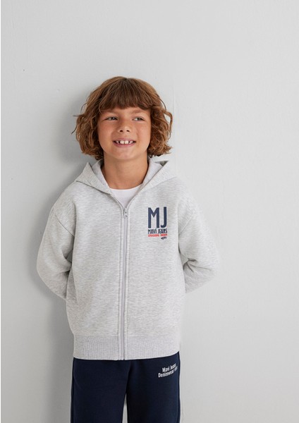 Mj Baskılı Kapüşonlu Gri Sweatshirt 6S10138-88467