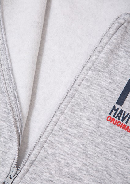 Mj Baskılı Kapüşonlu Gri Sweatshirt 6S10138-88467