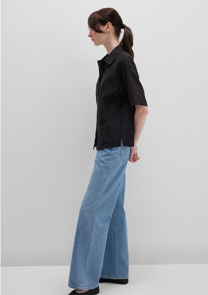 Brode Detaylı Siyah Gömlek 1211186-900