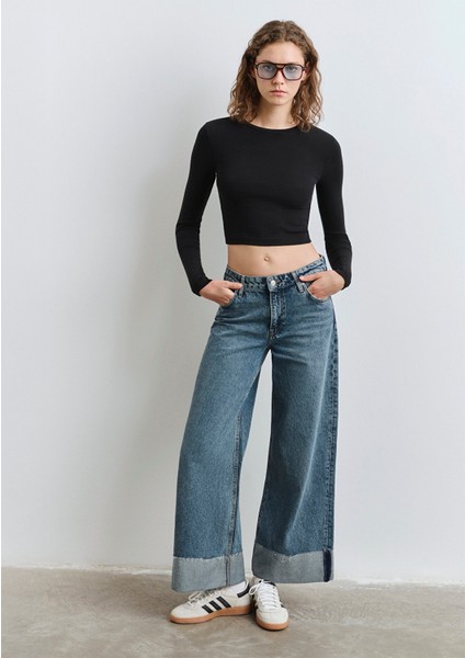 Emilia Classic Denim Puslu Koyu Mavi Jean Pantolon 1012641-90118