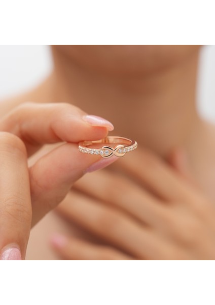 925 Ayar Rose Gold Kaplama Zirkon Taşlı Sonsuzluk Gümüş Yüzük