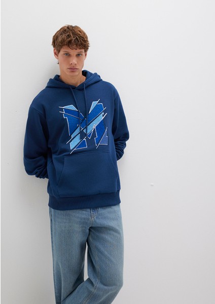 M Logo Baskılı Kapüşonlu Lacivert Sweatshirt 0S10106-89353