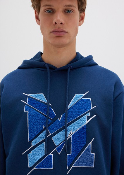 M Logo Baskılı Kapüşonlu Lacivert Sweatshirt 0S10106-89353