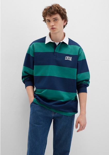 Mavi Logo Çizgili Lacivert Sweatshirt 0S10371-70497