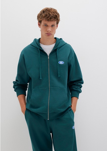 Kapüşonlu Fermuarlı Yeşil Sweatshirt 0S10372-87831