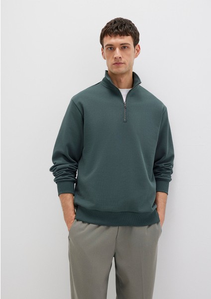 Yarı Fermuarlı Yeşil Basic Sweatshirt 0S10419-71598
